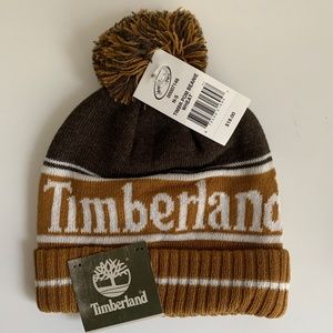 Timberland Brown Kids Size Beanie with pom pom NEW